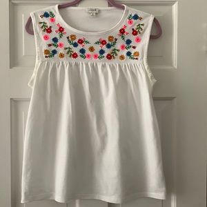 J. Crew White Cotton Tank with Embroidery